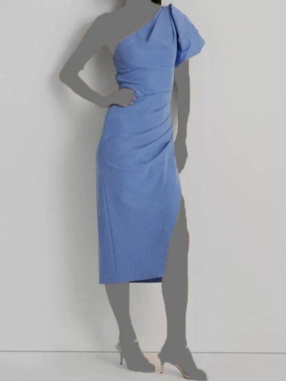 Ralph Lauren Light Blue Draped One-Shoulder Dress